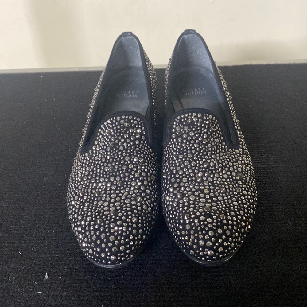 Stuart Weitzman - Black Block Heeled Loafers w/ Studs Sz 8.5